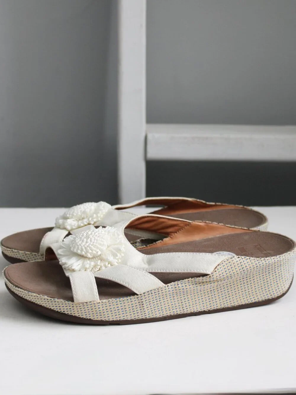 FitFlop Cream Wedge Slide Sandals with Floral Medallion